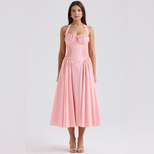 House of CB Pink Halter Corset Midi Dress